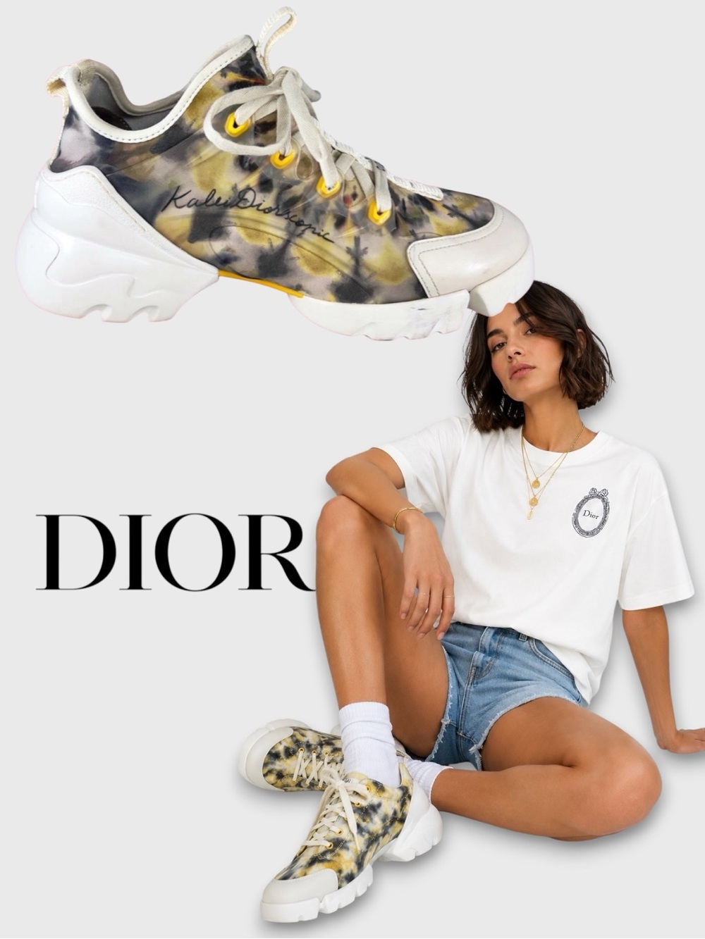Christian Dior D-Connect KaleiDiorscopic Yellow & Gray Trainer Sneakers Size 38